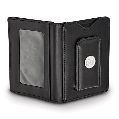 Sterling Silver Rh-P Nhl Logoart Philadelphia Flyers Black Leather Money Clip Wa
