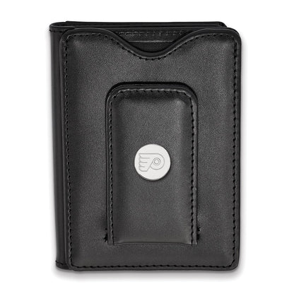 Sterling Silver Rh-P Nhl Logoart Philadelphia Flyers Black Leather Money Clip Wa