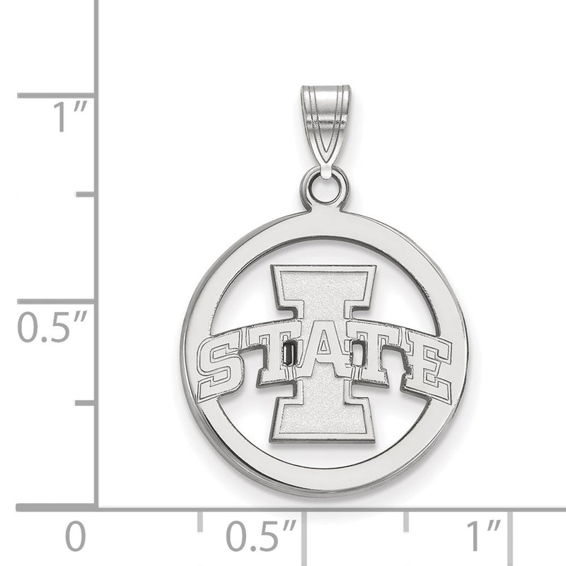 Sterling Silver Rhodium Plated Logoart Iowa State University Medium Circle Pendant