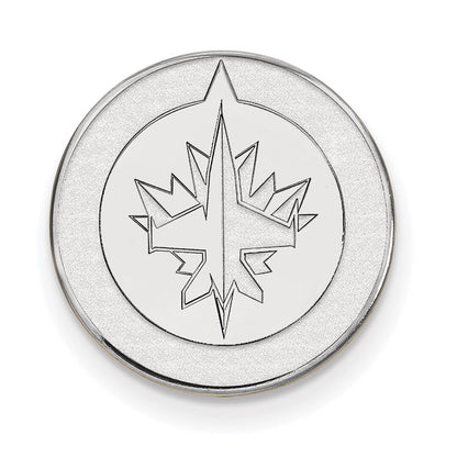 Sterling S. Rh-P Nhl Logoart Winnipeg Jets Black Leather Oval Key Chain