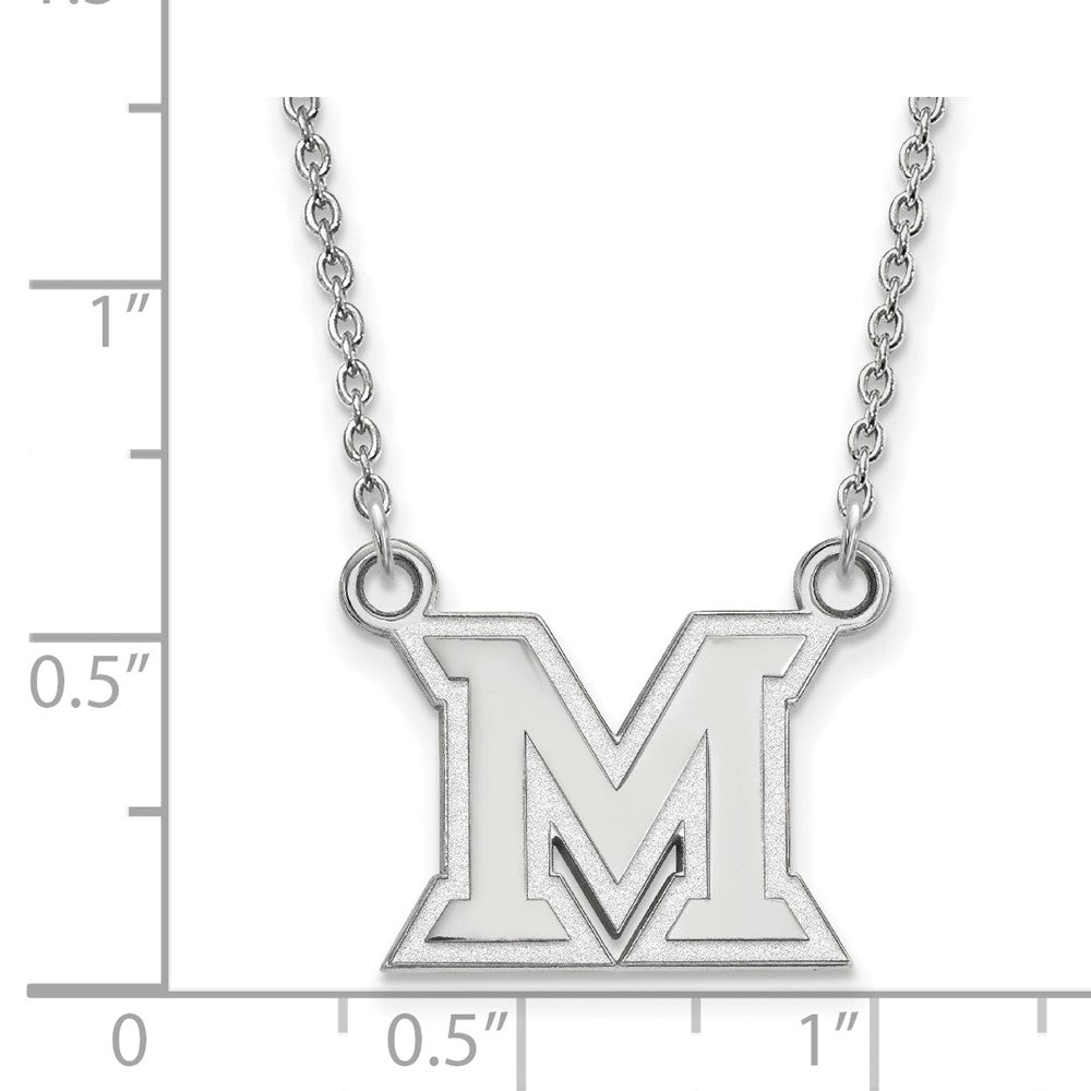 10K White Gold Logoart Miami University Ohio Letter M Small Pendant 18 Inch Necklace