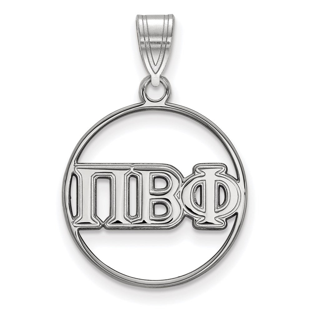 Sterling Silver Rhodium Plated Logoart Pi Beta Phi Sorority Greek Letters Medium Circle Pendant