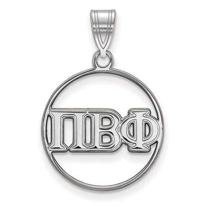 Sterling Silver Rhodium Plated Logoart Pi Beta Phi Sorority Greek Letters Medium Circle Pendant