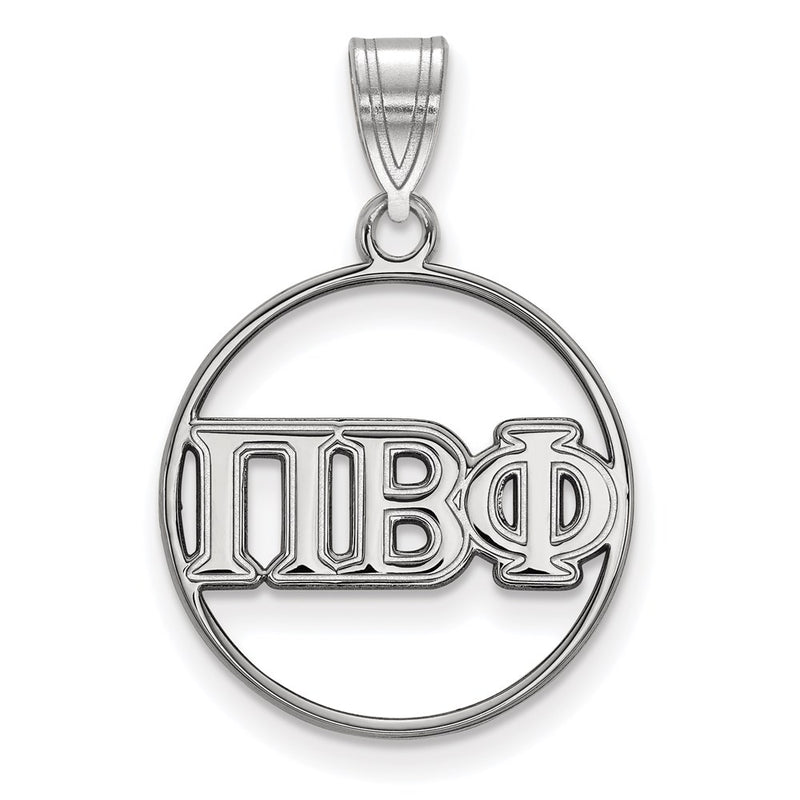 Sterling Silver Rhodium Plated Logoart Pi Beta Phi Sorority Greek Letters Medium Circle Pendant