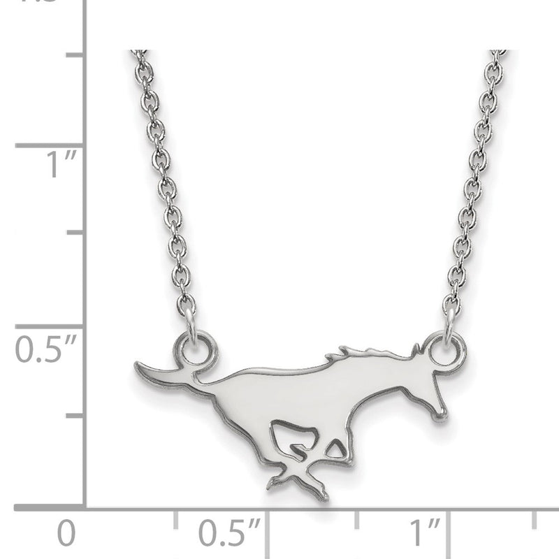 10K White Gold Logoart Southern Methodist University Mustang Small Pendant 18 Inch Necklace