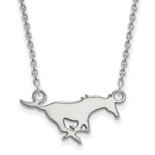 10K White Gold Logoart Southern Methodist University Mustang Small Pendant 18 Inch Necklace