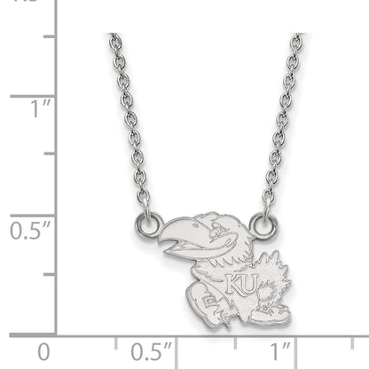 10K White Gold Logoart University Of Kansas Jayhawk Small Pendant 18 Inch Necklace