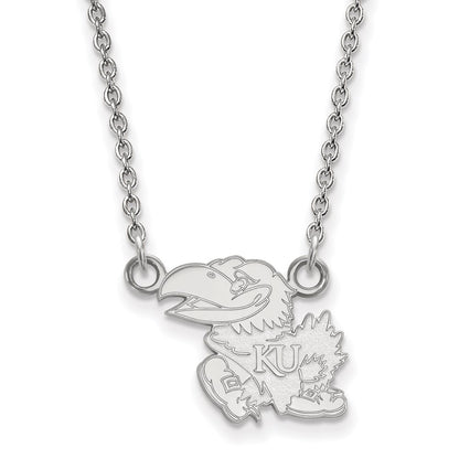 Sterling Silver Rhodium Plated Logoart University Of Kansas Jayhawk Small Pendant 18 Inch Necklace