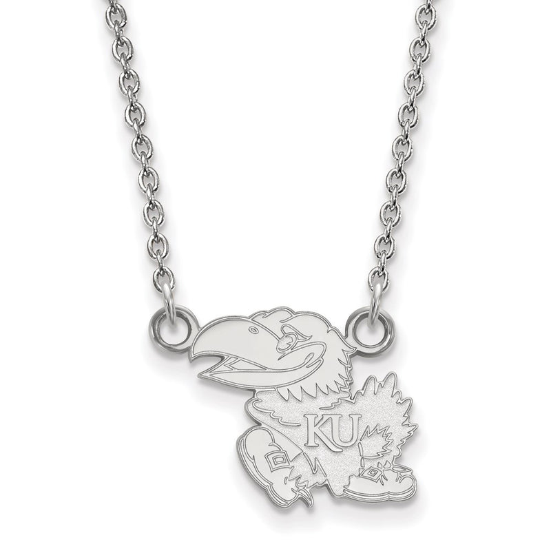 Sterling Silver Rhodium Plated Logoart University Of Kansas Jayhawk Small Pendant 18 Inch Necklace