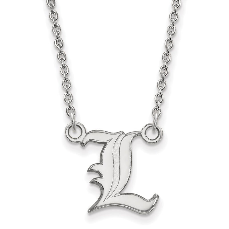 Sterling Silver Rhodium Plated Logoart University Of Louisville Letter L Small Pendant 18 Inch Necklace
