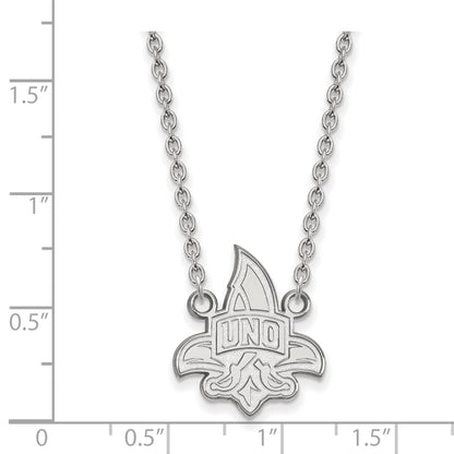 Sterling Silver Rhodium Plated Logoart University Of New Orleans U N O Large Pendant 18 Inch Necklace