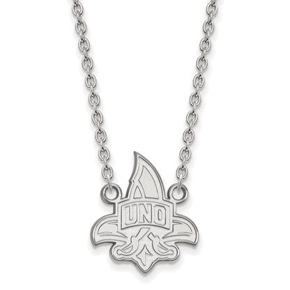 Sterling Silver Rhodium Plated Logoart University Of New Orleans U N O Large Pendant 18 Inch Necklace