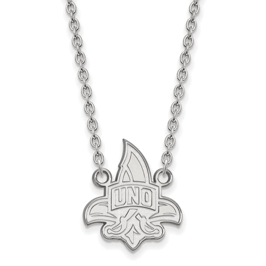 Sterling Silver Rhodium Plated Logoart University Of New Orleans U N O Large Pendant 18 Inch Necklace