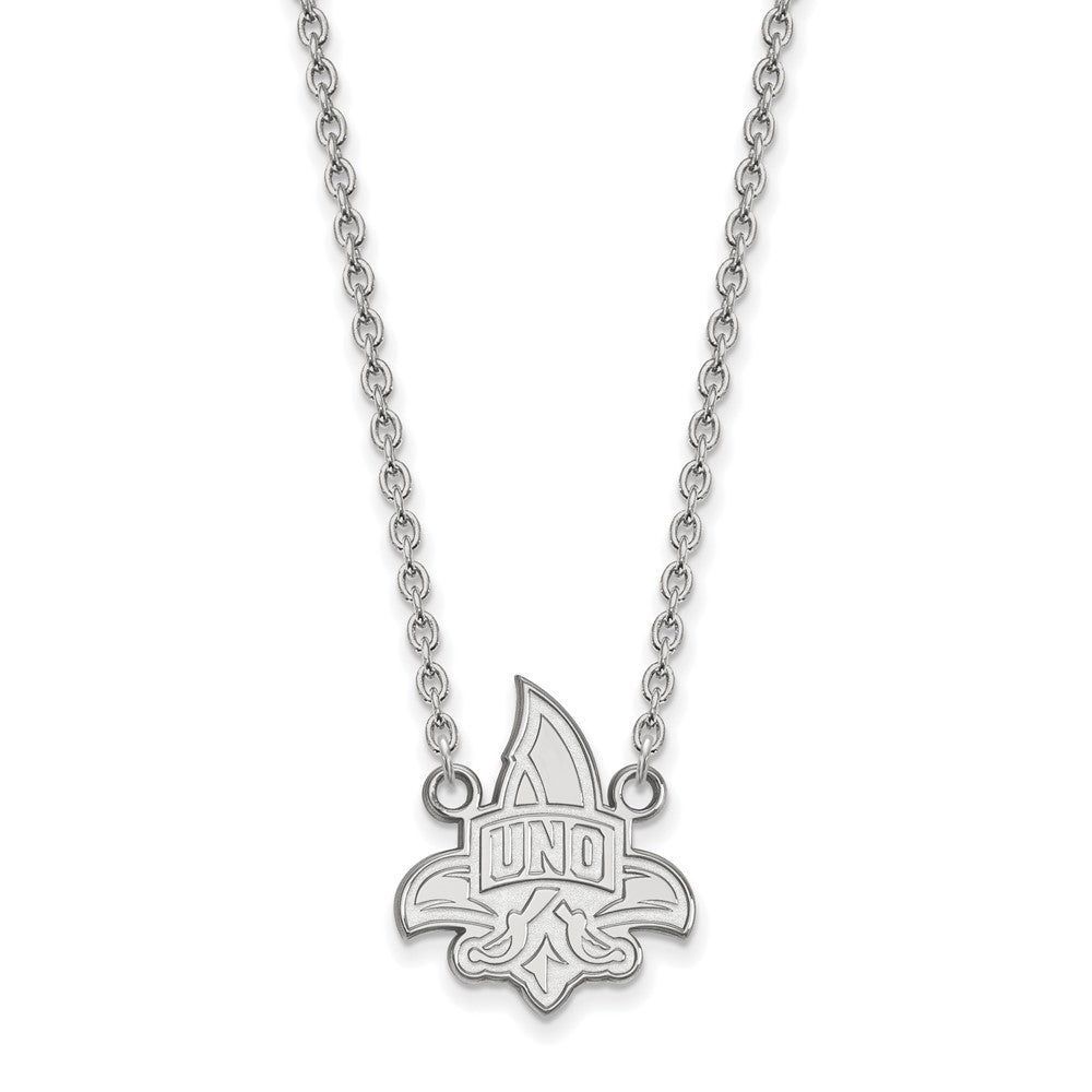 Sterling Silver Rhodium Plated Logoart University Of New Orleans U N O Large Pendant 18 Inch Necklace