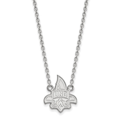 Sterling Silver Rhodium Plated Logoart University Of New Orleans U N O Large Pendant 18 Inch Necklace