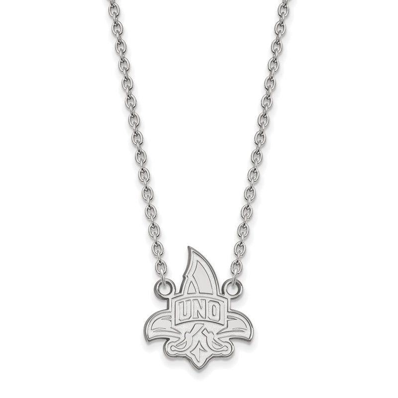 Sterling Silver Rhodium Plated Logoart University Of New Orleans U N O Large Pendant 18 Inch Necklace