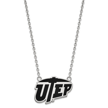 Sterling Silver Rhodium Plated Logoart University Of Texas At El Paso Large Enameled Pendant 18 Inch Necklace
