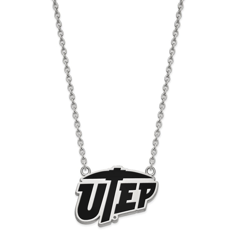 Sterling Silver Rhodium Plated Logoart University Of Texas At El Paso Large Enameled Pendant 18 Inch Necklace