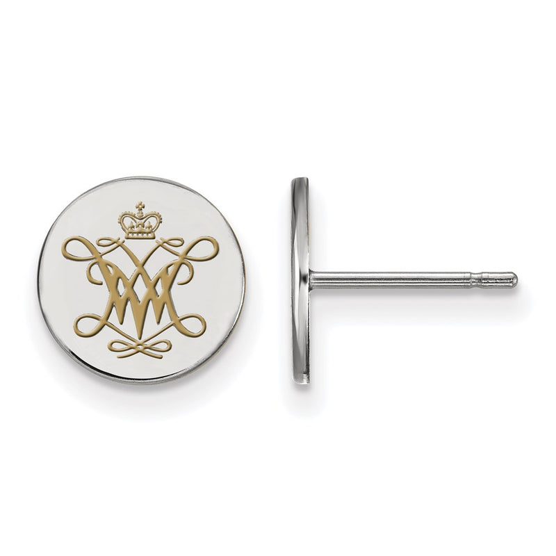Sterling Silver Rhodium Plated Logoart College Of William And Mary Extra Small Enameled Disc Earrings