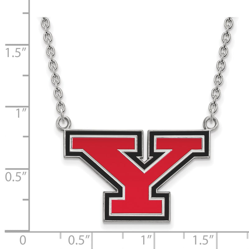 Sterling Silver Rhodium Plated Logoart Youngstown State University Letter Y Large Enameled Pendant 18 Inch Necklace