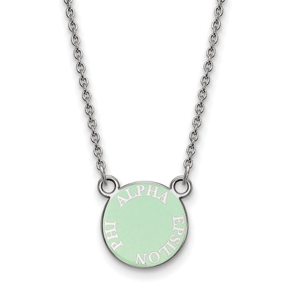 Sterling Silver Rhodium Plated Logoart Alpha Epsilon Phi Extra Sorority Text Small Color Enamel Pendant 18 Inch Necklace