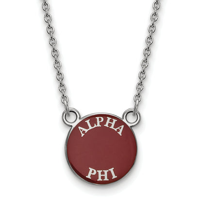 Sterling Silver Rhodium Plated Logoart Alpha Phi Sorority Text Small Color Enamel Pendant 18 Inch Necklace