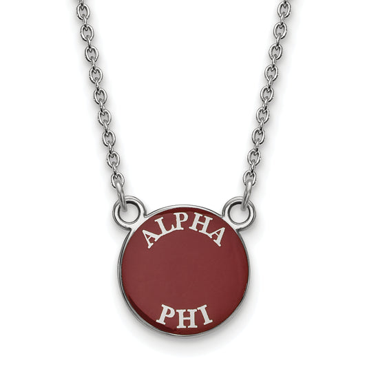 Sterling Silver Rhodium Plated Logoart Alpha Phi Sorority Text Small Color Enamel Pendant 18 Inch Necklace