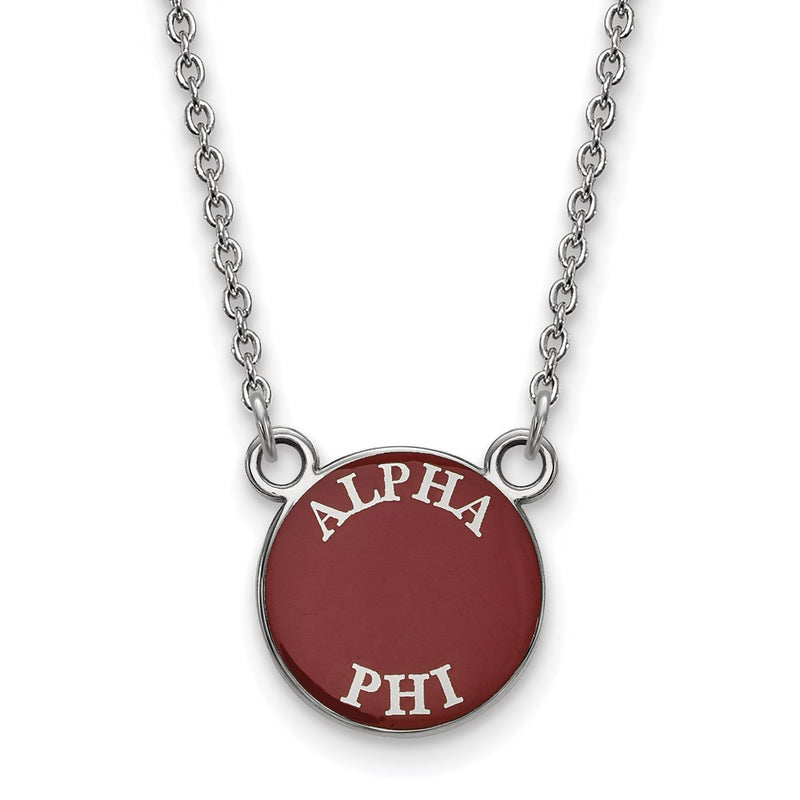Sterling Silver Rhodium Plated Logoart Alpha Phi Sorority Text Small Color Enamel Pendant 18 Inch Necklace