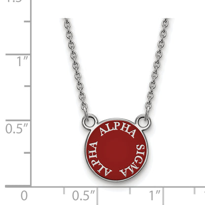 Sterling Silver Rhodium Plated Logoart Alpha Sigma Sorority Text Small Color Enamel Pendant 18 Inch Necklace