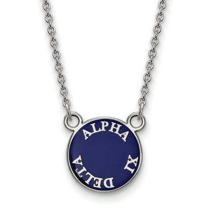 Sterling Silver Rhodium Plated Logoart Alpha Xi Delta Sorority Text Small Color Enamel Pendant 18 Inch Necklace