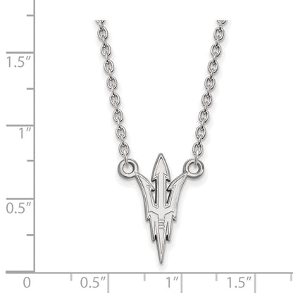 Sterling Silver Rhodium Plated Logoart Arizona State University Pitchfork Large Pendant 18 Inch Necklace
