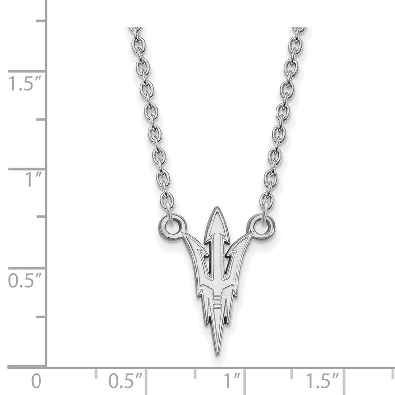 Sterling Silver Rhodium Plated Logoart Arizona State University Pitchfork Large Pendant 18 Inch Necklace