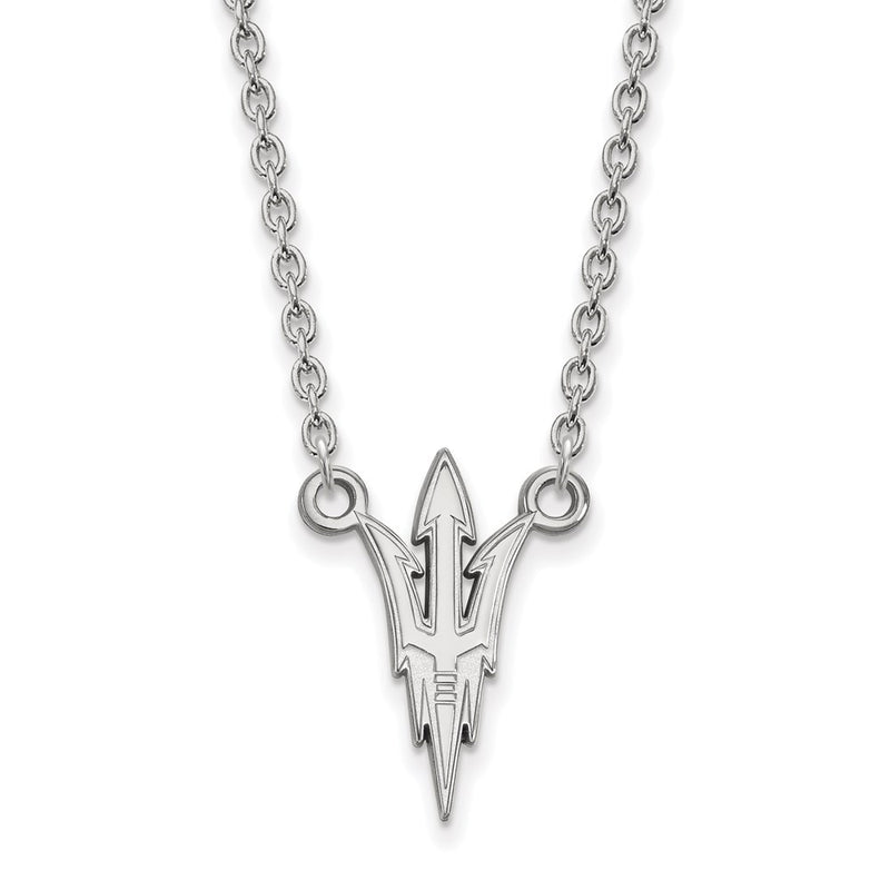 Sterling Silver Rhodium Plated Logoart Arizona State University Pitchfork Large Pendant 18 Inch Necklace