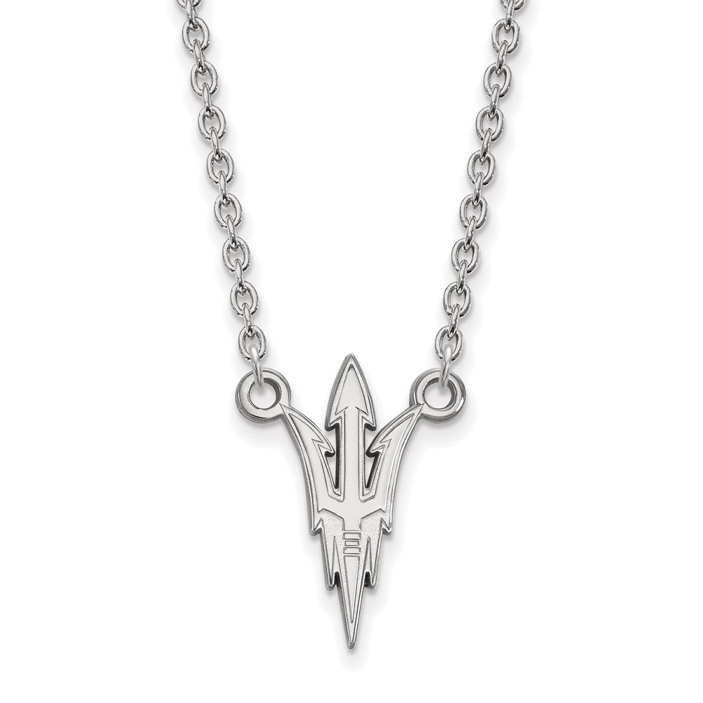10K White Gold Logoart Arizona State University Pitchfork Large Pendant 18 Inch Necklace