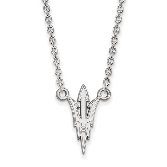 10K White Gold Logoart Arizona State University Pitchfork Large Pendant 18 Inch Necklace