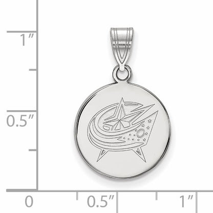 10K White Gold Nhl Logoart Columbus Blue Jackets Medium Disc Pendant