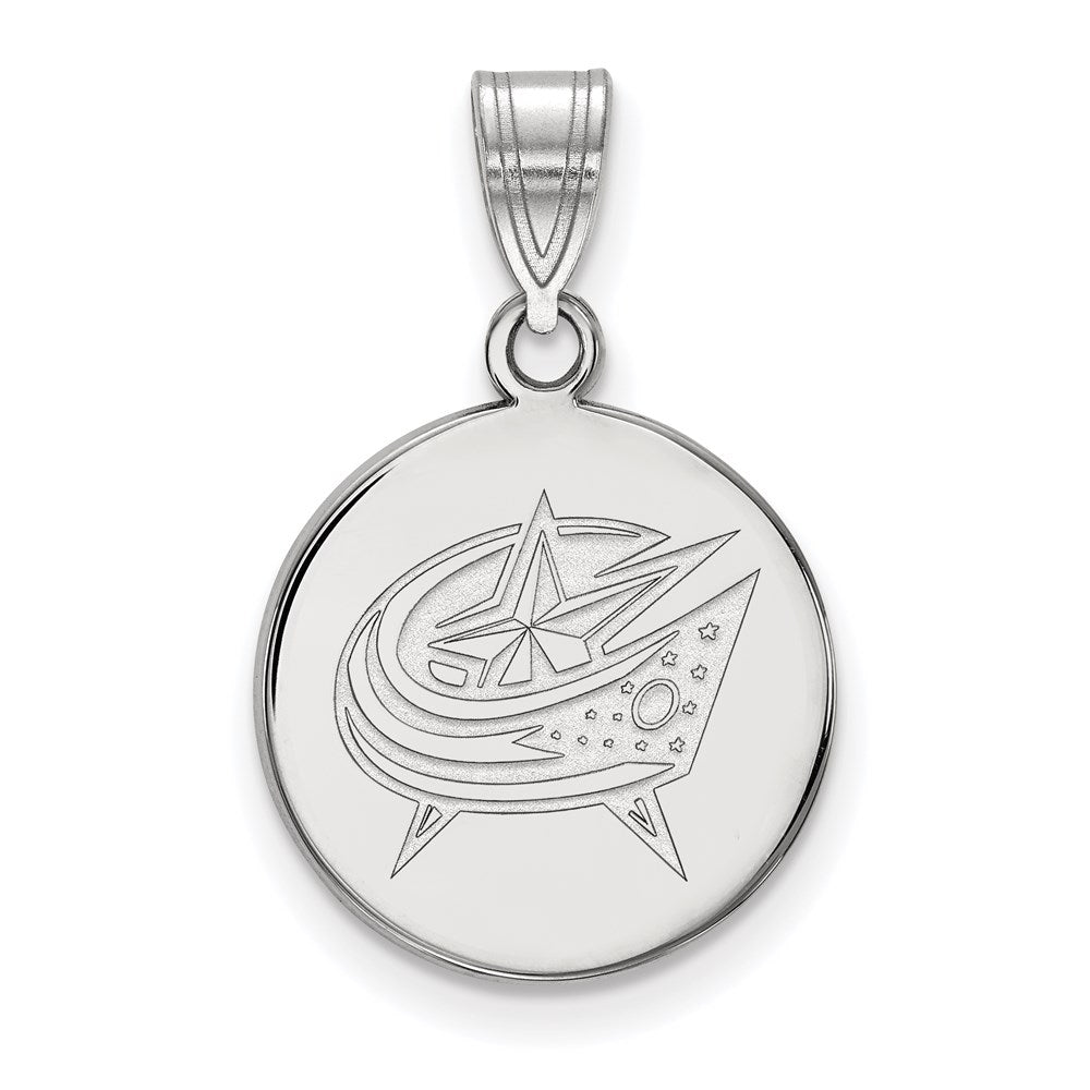 10K White Gold Nhl Logoart Columbus Blue Jackets Medium Disc Pendant
