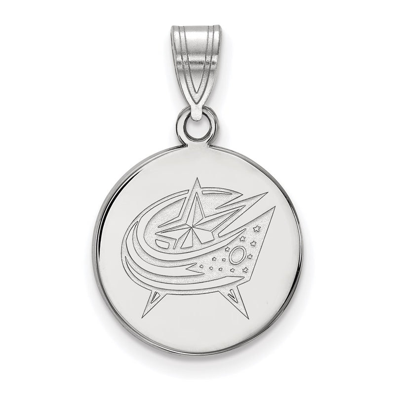 10K White Gold Nhl Logoart Columbus Blue Jackets Medium Disc Pendant