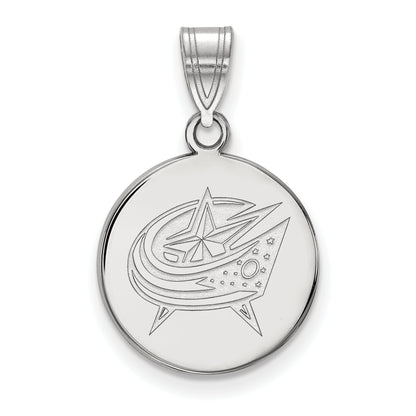10K White Gold Nhl Logoart Columbus Blue Jackets Medium Disc Pendant