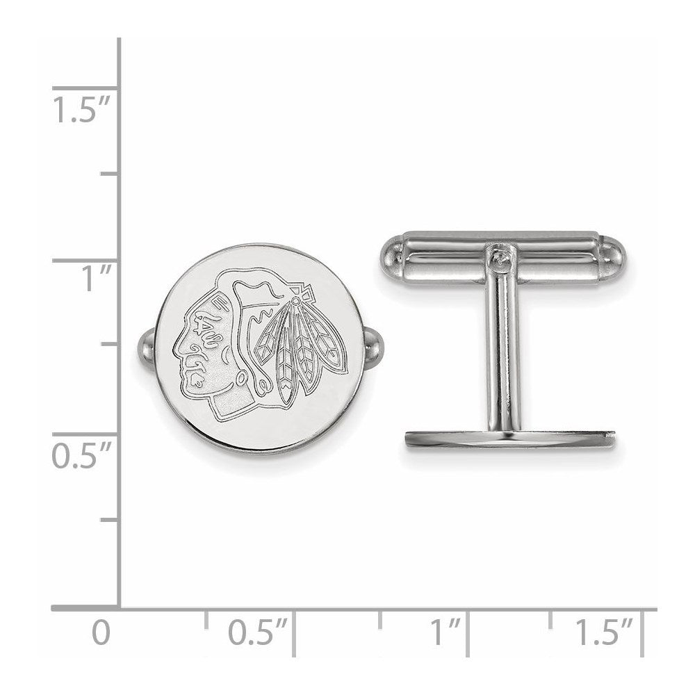 Sterling Silver Rhodium Plated Nhl Logoart Chicago Blackhawks Cuff Links