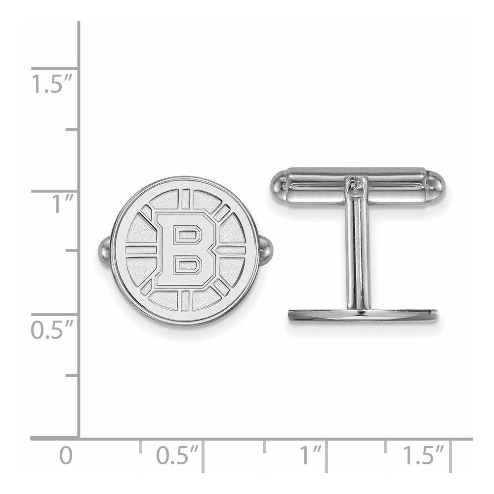 Sterling Silver Rhodium-Plated Nhl Logoart Boston Bruins Cuff Links