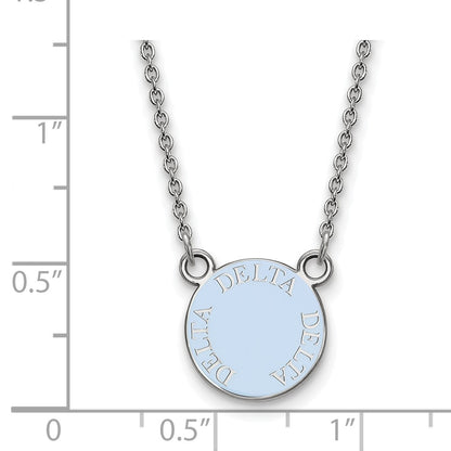 Sterling Silver Rhodium Plated Logoart Delta Sorority Text Small Color Enamel Pendant 18 Inch Necklace