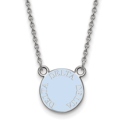 Sterling Silver Rhodium Plated Logoart Delta Sorority Text Small Color Enamel Pendant 18 Inch Necklace