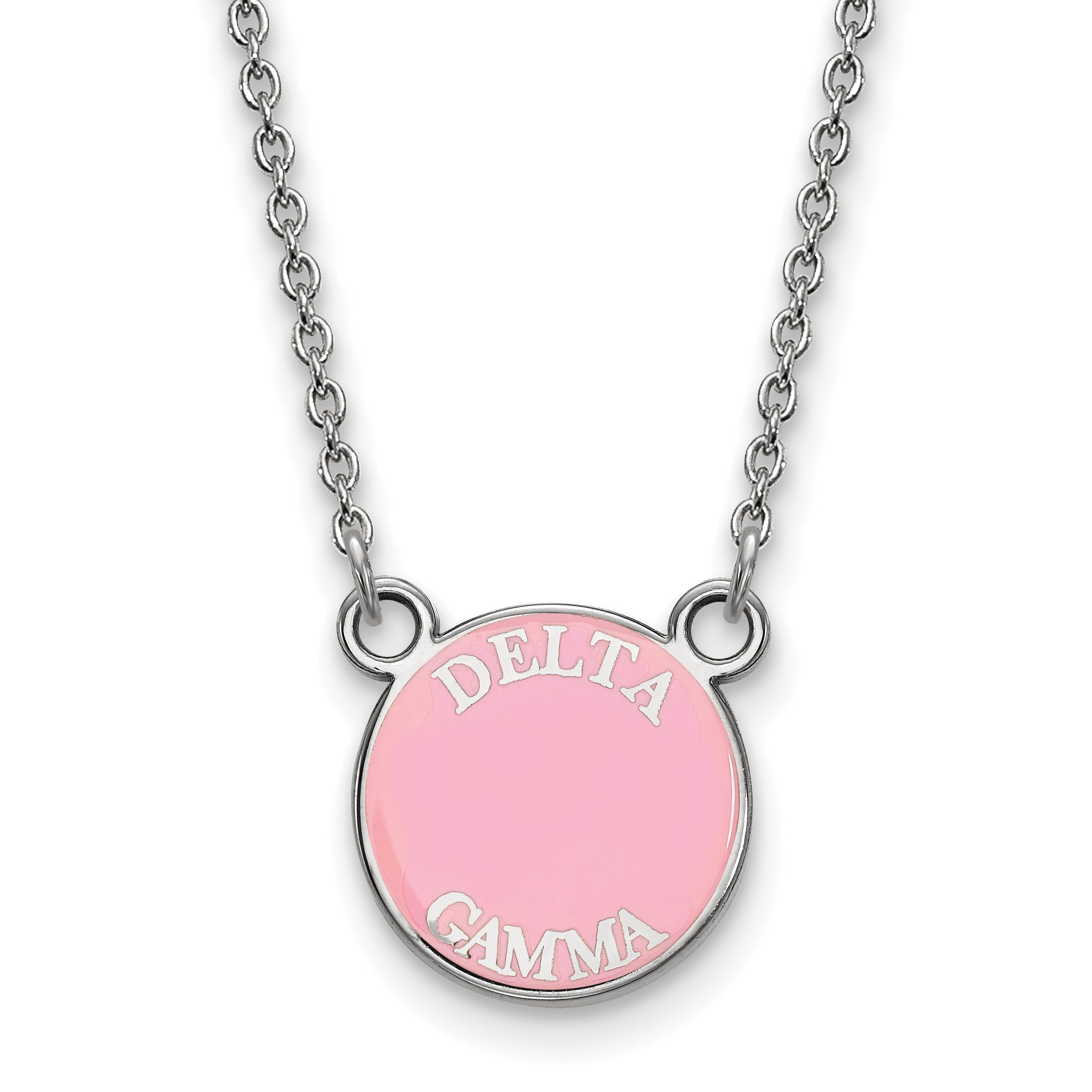 Sterling Silver Rhodium Plated Logoart Delta Gamma Sorority Text Small Color Enamel Pendant 18 Inch Necklace