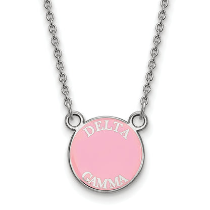 Sterling Silver Rhodium Plated Logoart Delta Gamma Sorority Text Small Color Enamel Pendant 18 Inch Necklace