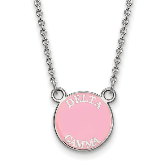 Sterling Silver Rhodium Plated Logoart Delta Gamma Sorority Text Small Color Enamel Pendant 18 Inch Necklace