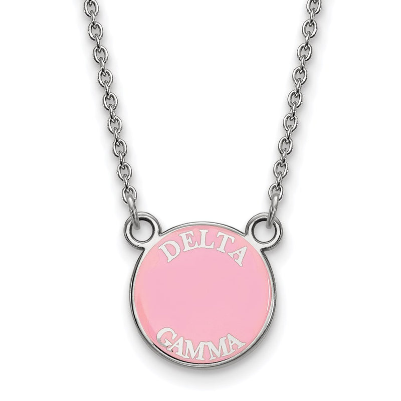 Sterling Silver Rhodium Plated Logoart Delta Gamma Sorority Text Small Color Enamel Pendant 18 Inch Necklace