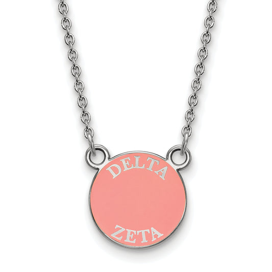Sterling Silver Rhodium Plated Logoart Delta Zeta Sorority Text Small Color Enamel Pendant 18 Inch Necklace