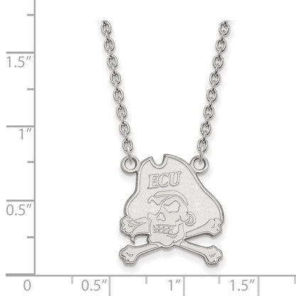 Sterling Silver Rhodium Plated Logoart East Carolina University Pirate Large Pendant 18 Inch Necklace
