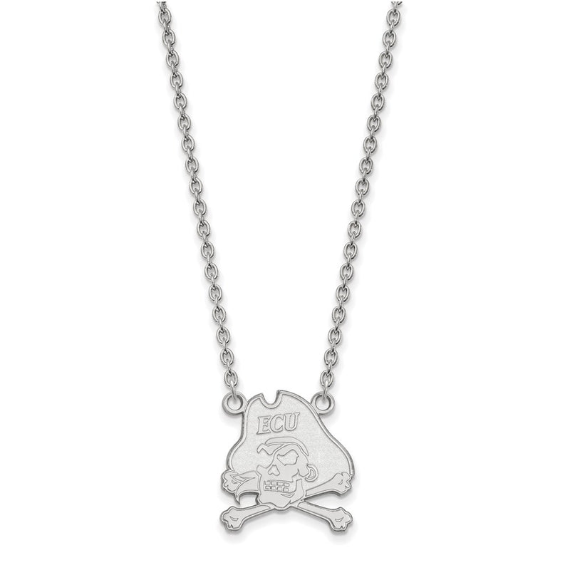 Sterling Silver Rhodium Plated Logoart East Carolina University Pirate Large Pendant 18 Inch Necklace